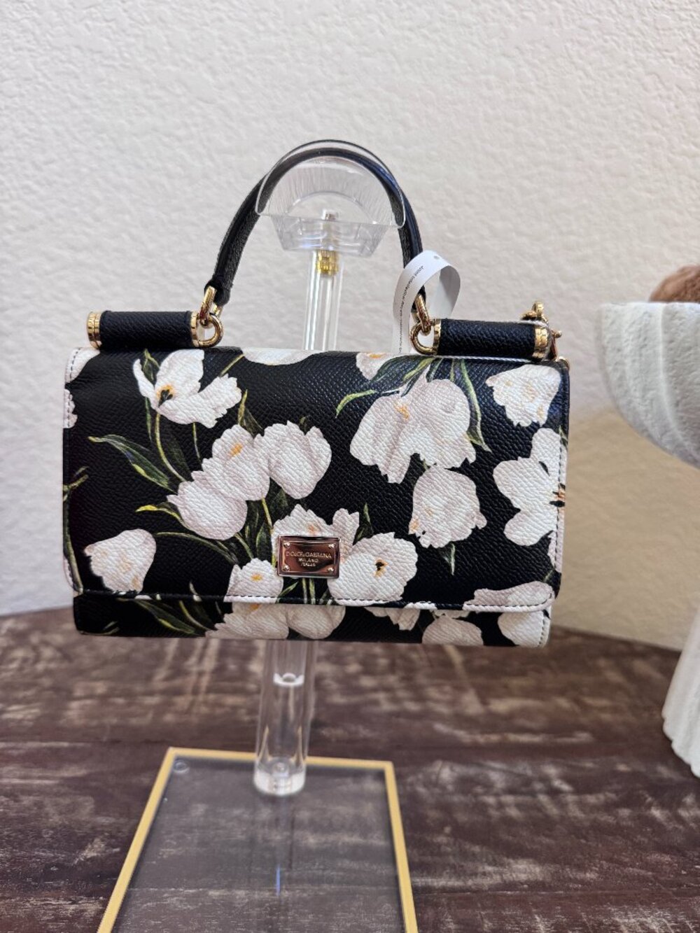Dolce & Gabbana Floral Leather Top Handle Crossbody Bag + COA